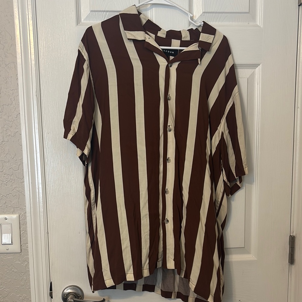 PacSun Brown and Cream Casual Button Down Shirt
